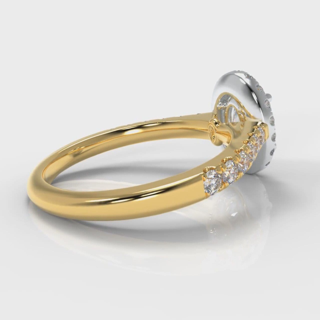 Micropavé Oval Diamond Halo Engagement Ring - Two Tone Yellow Gold