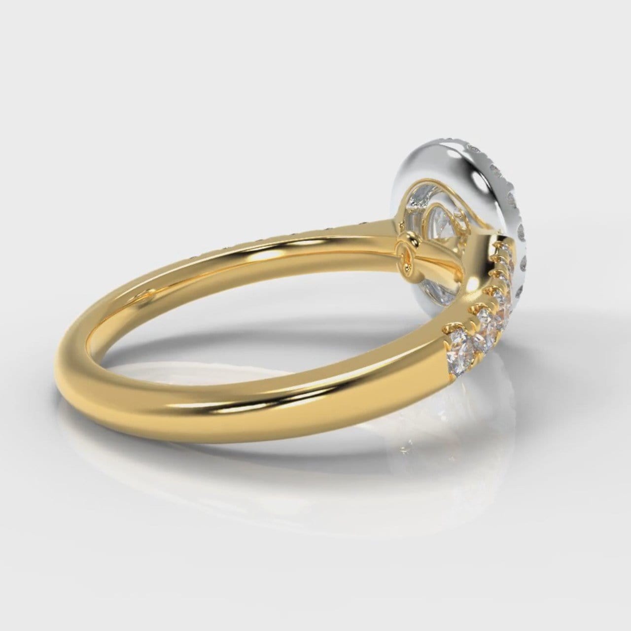 Micropavé Oval Diamond Halo Engagement Ring - Two Tone Yellow Gold