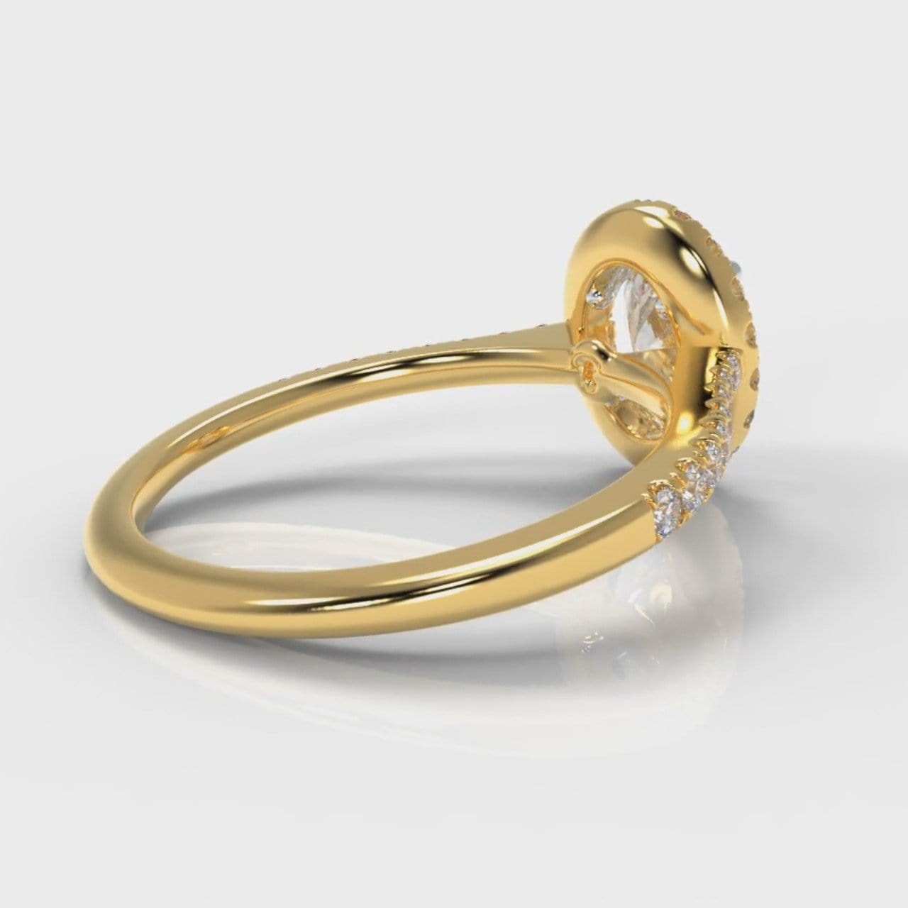 Petite Micropavé Oval Diamond Halo Engagement Ring - Yellow Gold