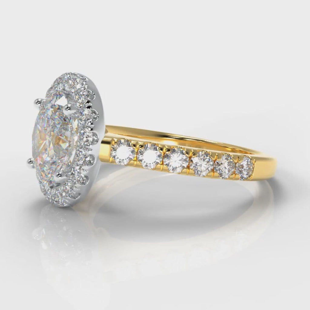 Micropavé Oval Diamond Halo Engagement Ring - Two Tone Yellow Gold