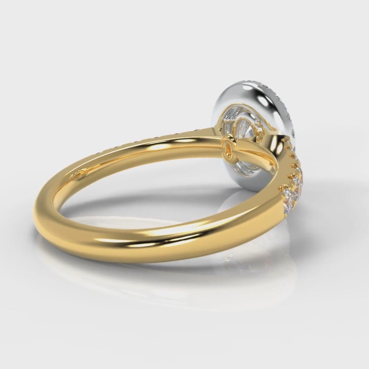 Micropavé Oval Diamond Halo Engagement Ring - Two Tone Yellow Gold