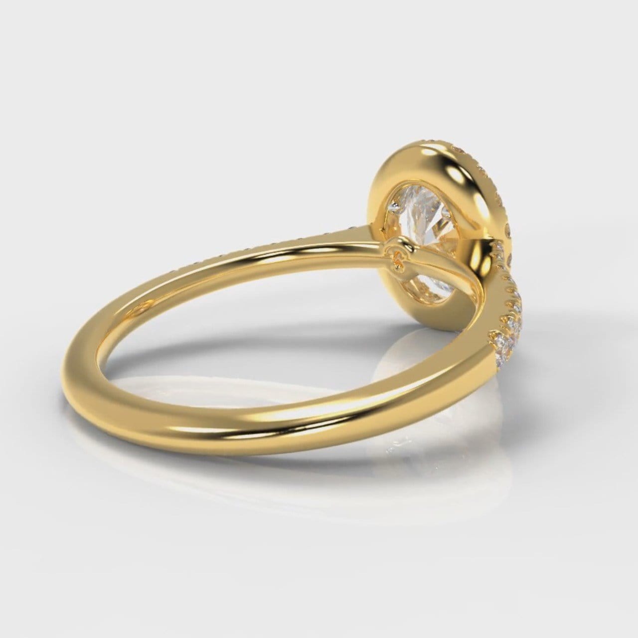 Petite Micropavé Oval Diamond Halo Engagement Ring - Yellow Gold