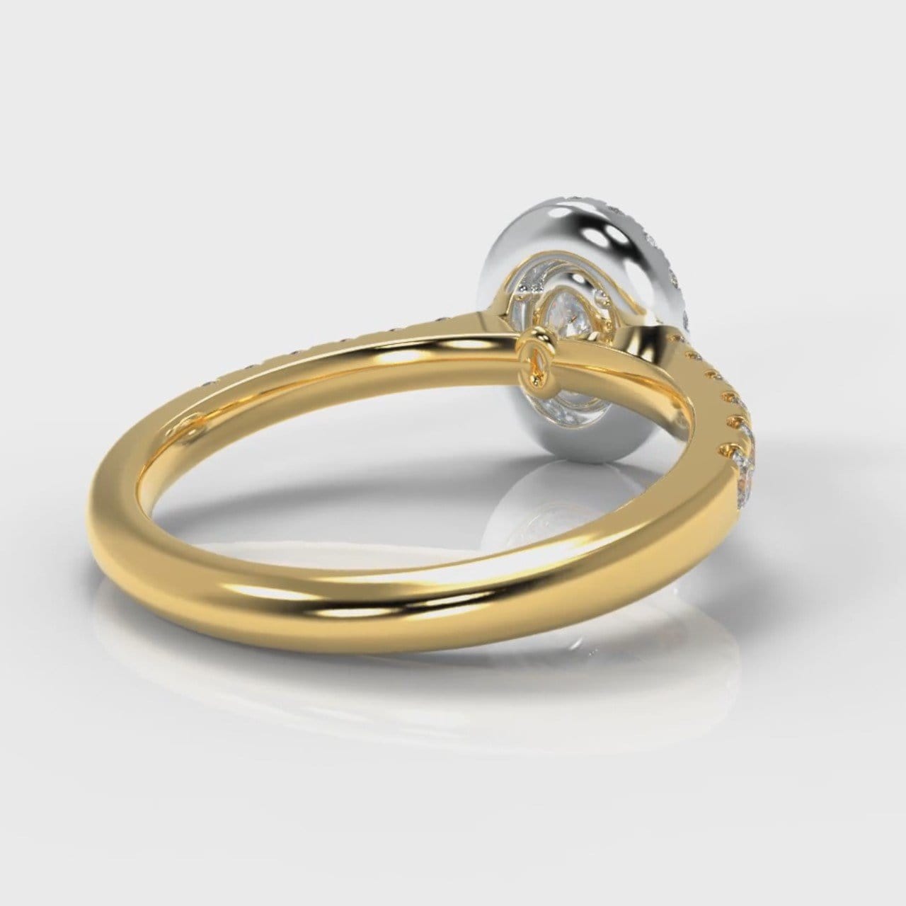 Micropavé Oval Diamond Halo Engagement Ring - Two Tone Yellow Gold