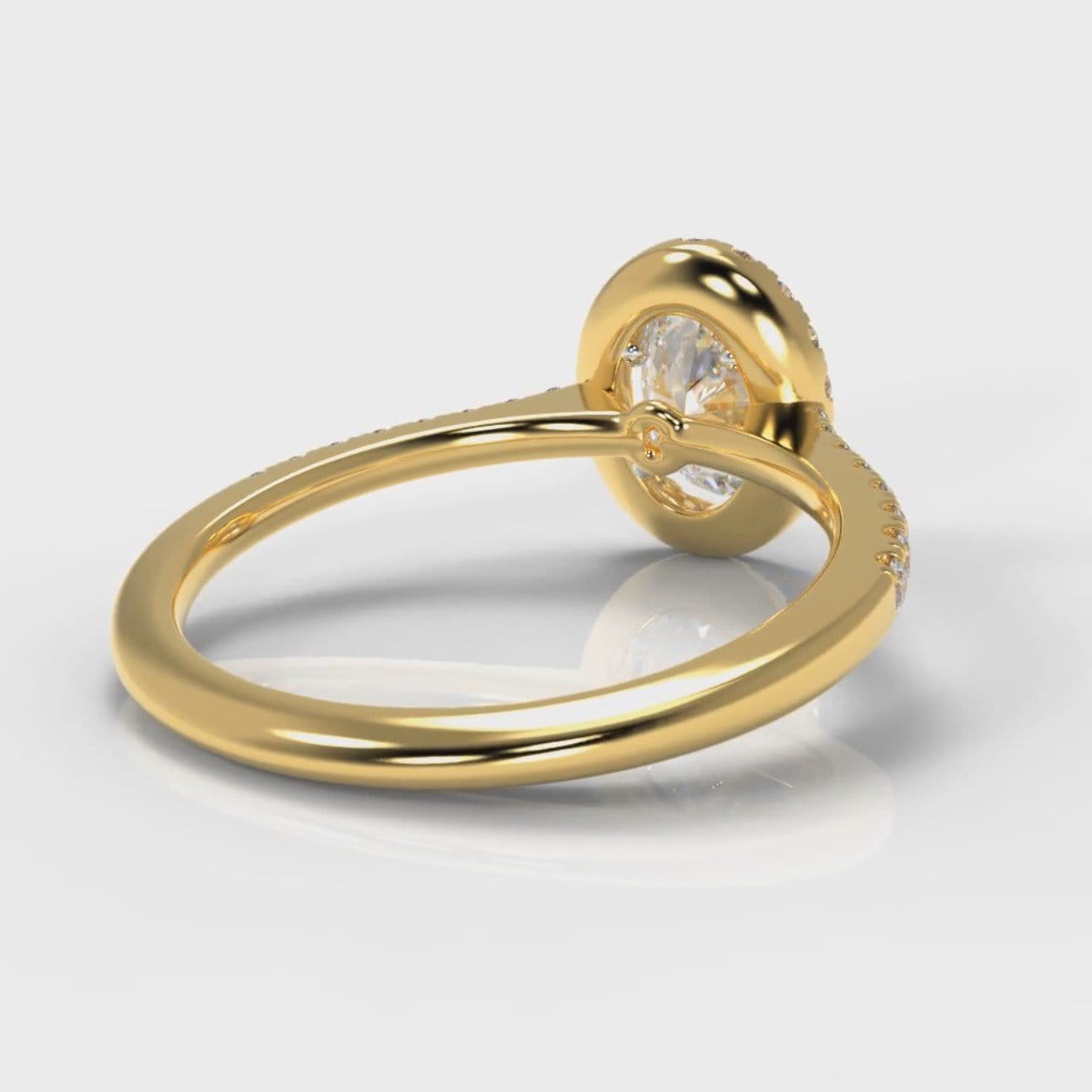 Petite Micropavé Oval Diamond Halo Engagement Ring - Yellow Gold