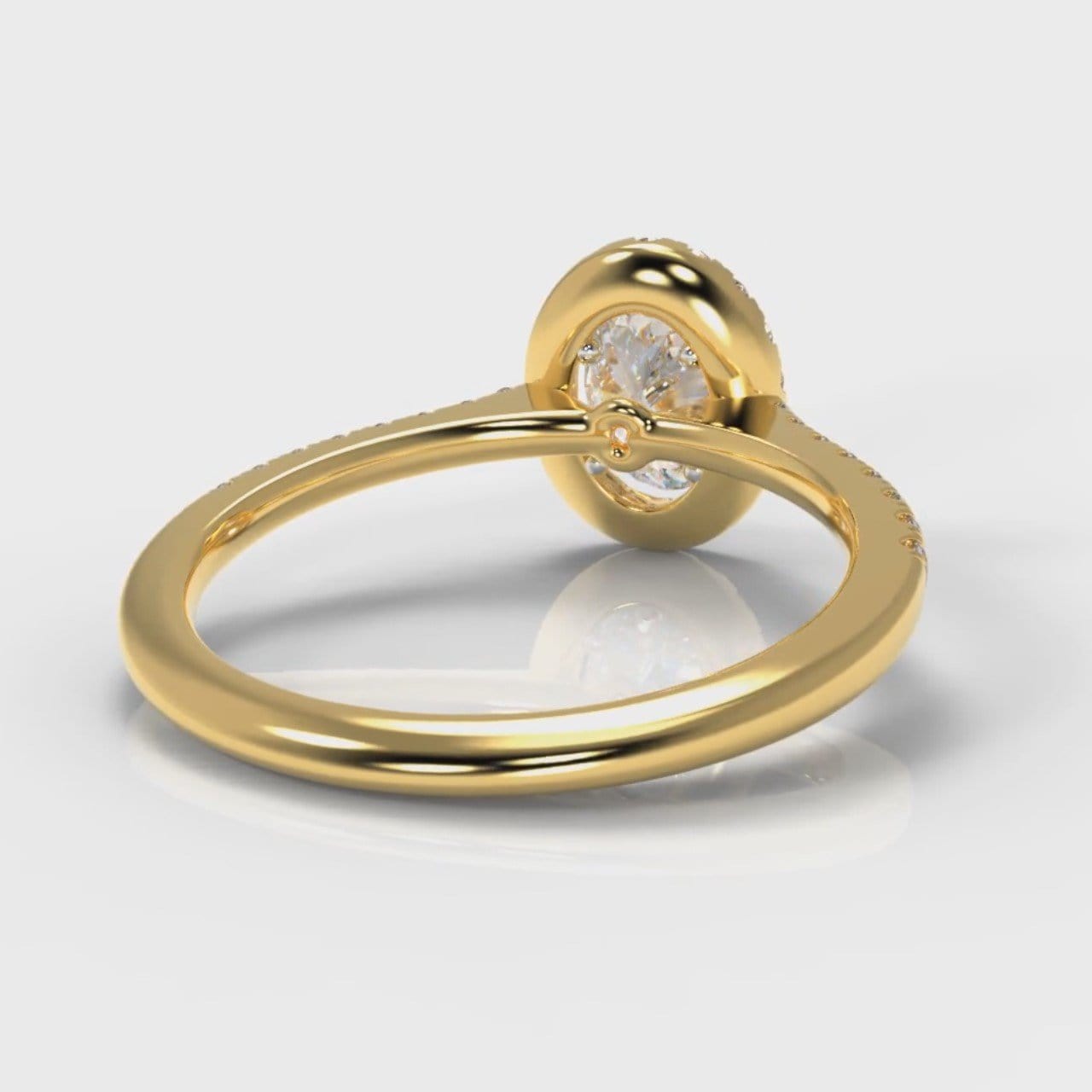Petite Micropavé Oval Diamond Halo Engagement Ring - Yellow Gold