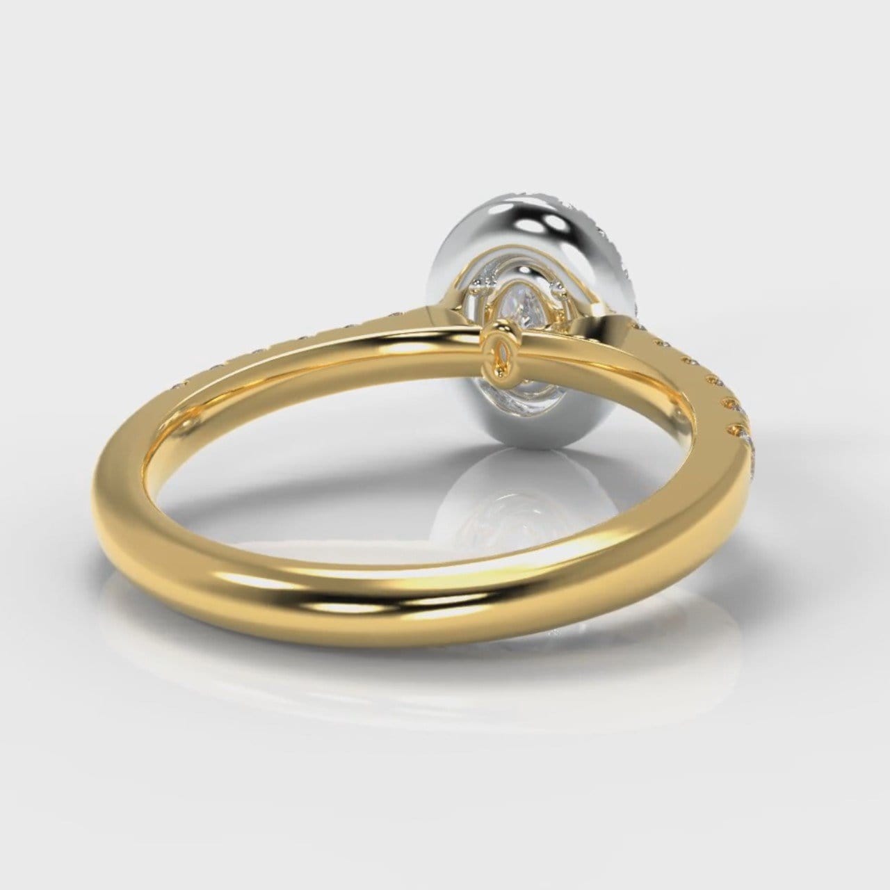 Micropavé Oval Diamond Halo Engagement Ring - Two Tone Yellow Gold
