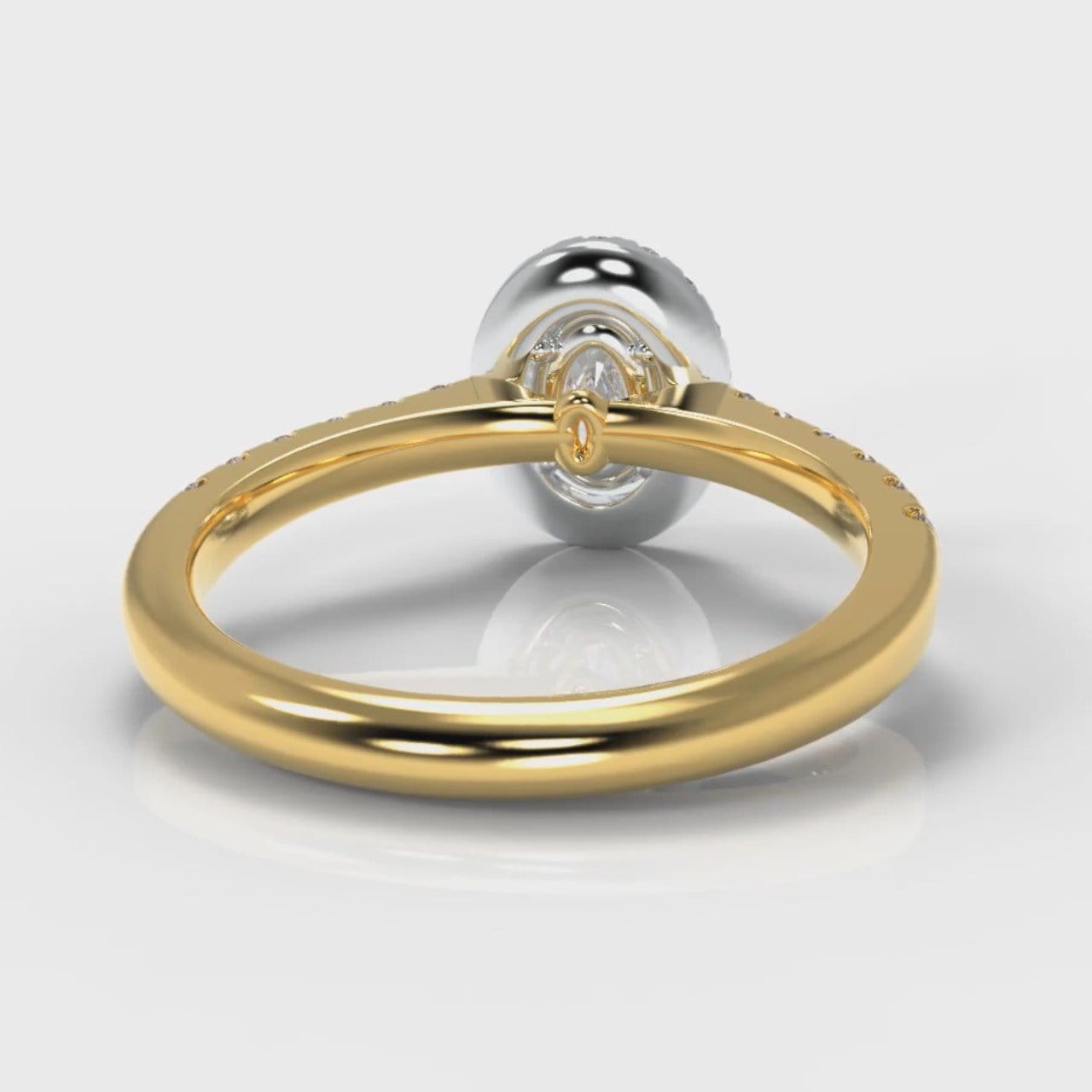 Micropavé Oval Diamond Halo Engagement Ring - Two Tone Yellow Gold