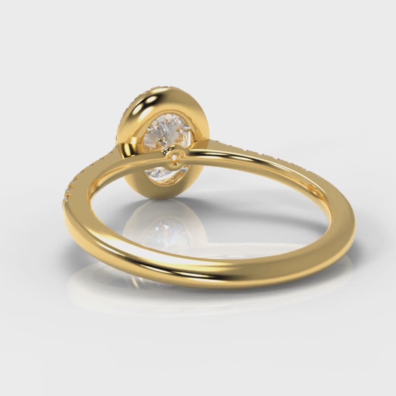 Petite Micropavé Oval Diamond Halo Engagement Ring - Yellow Gold