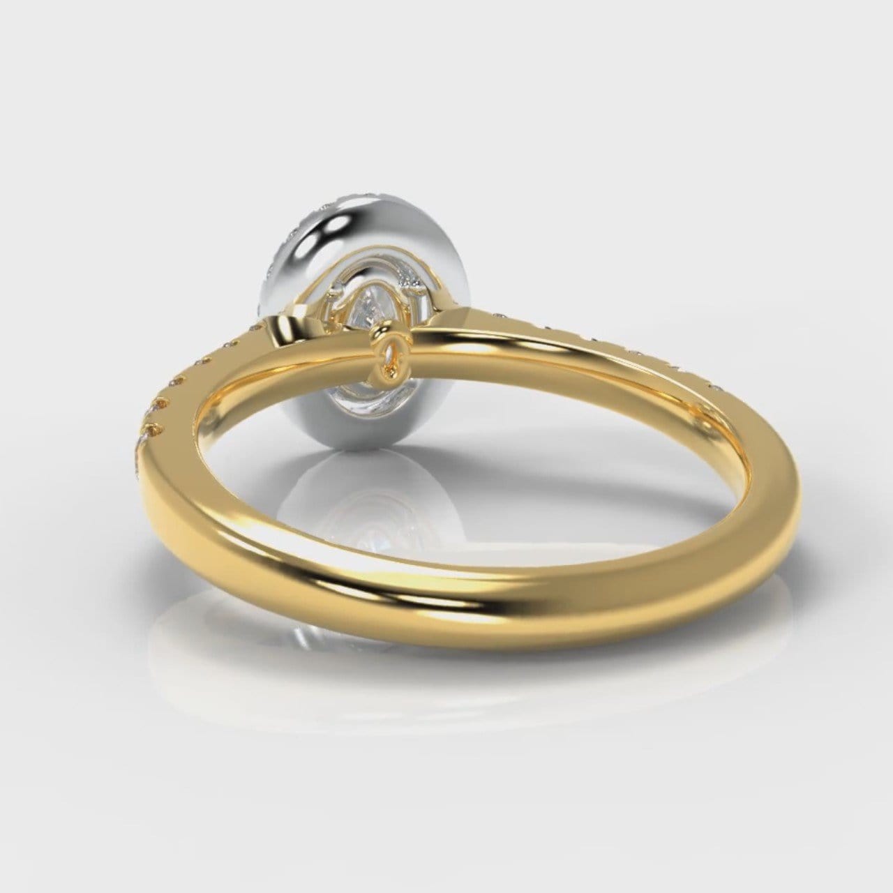 Micropavé Oval Diamond Halo Engagement Ring - Two Tone Yellow Gold