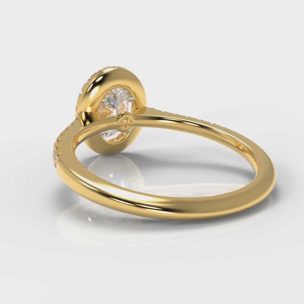 Petite Micropavé Oval Diamond Halo Engagement Ring - Yellow Gold