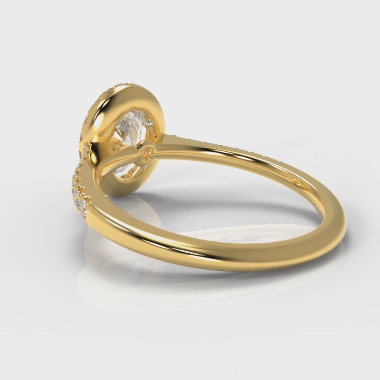 Petite Micropavé Oval Diamond Halo Engagement Ring - Yellow Gold
