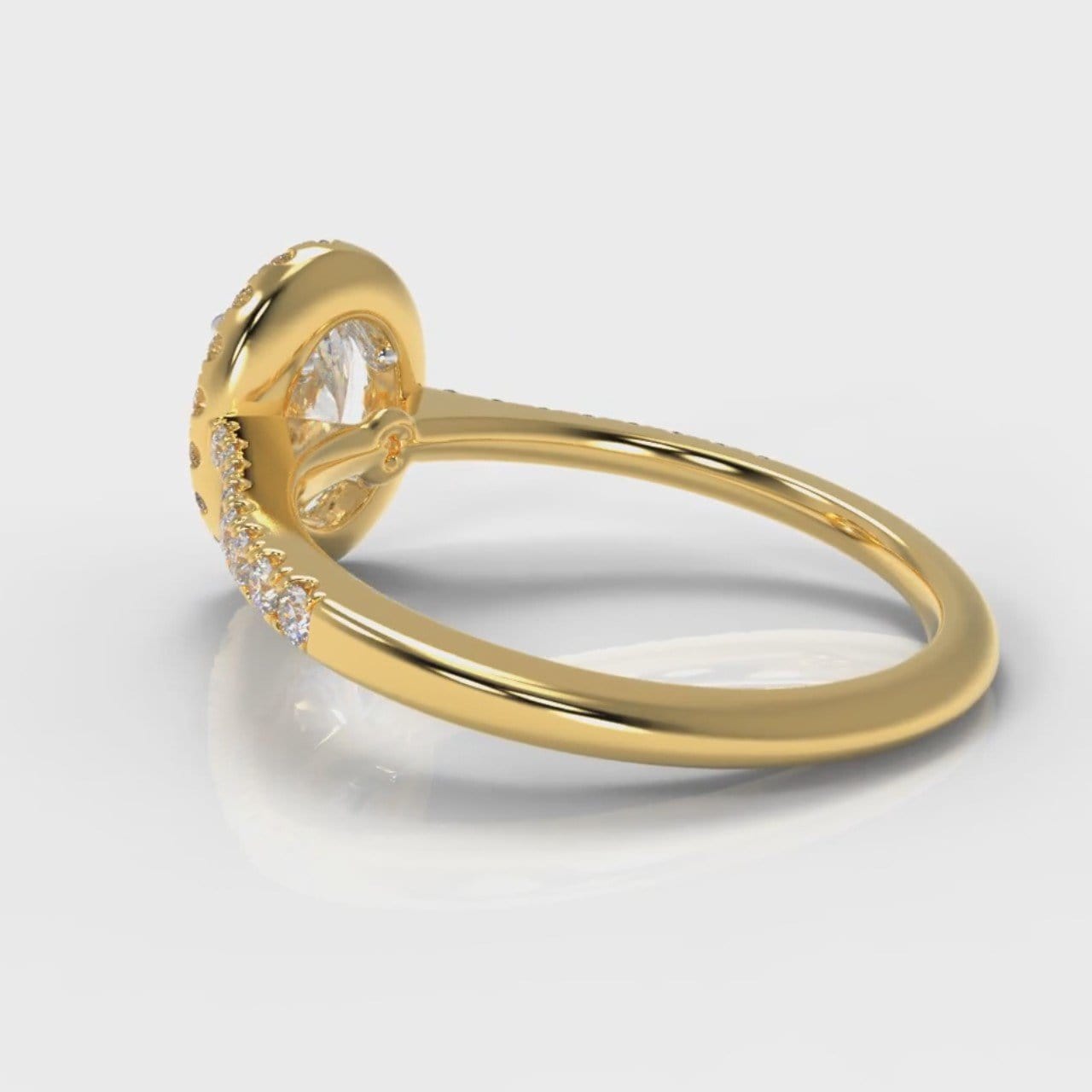 Petite Micropavé Oval Diamond Halo Engagement Ring - Yellow Gold