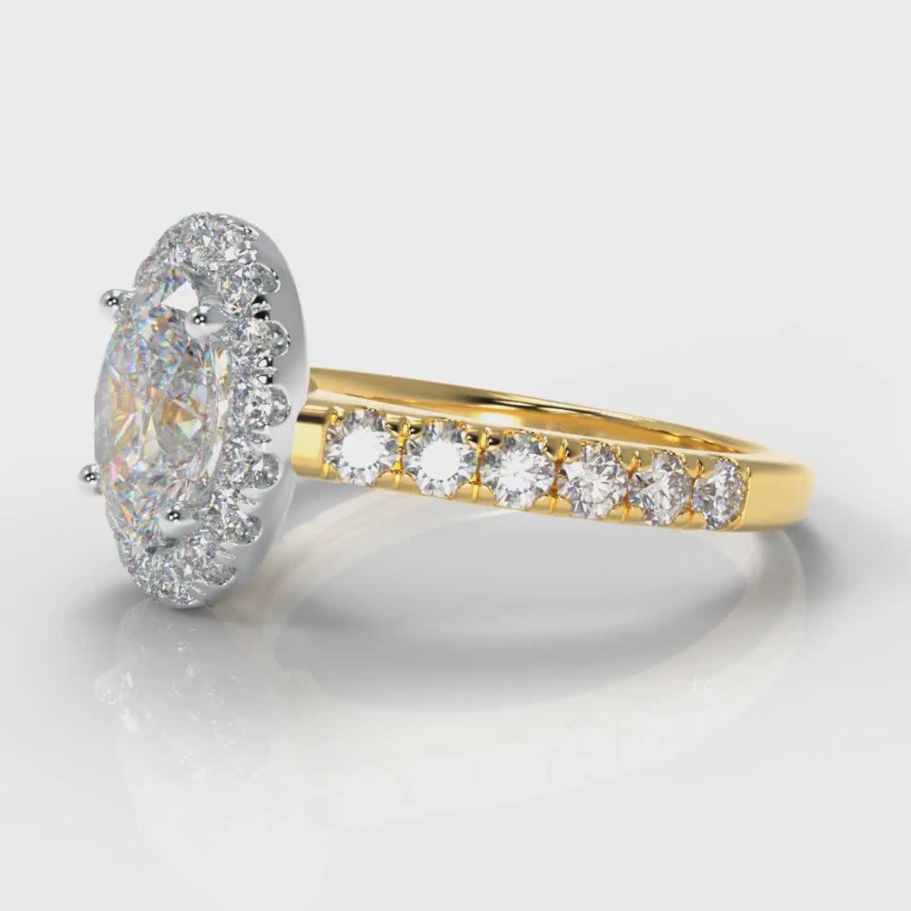 Micropavé Oval Diamond Halo Engagement Ring - Two Tone Yellow Gold