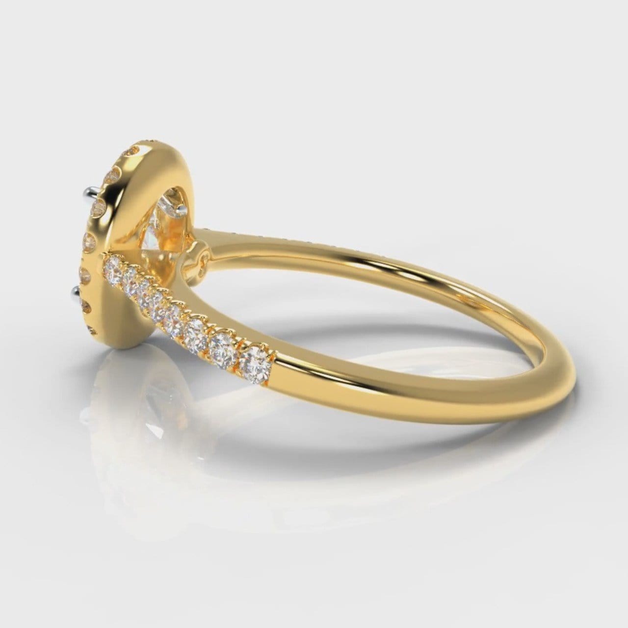 Petite Micropavé Oval Diamond Halo Engagement Ring - Yellow Gold