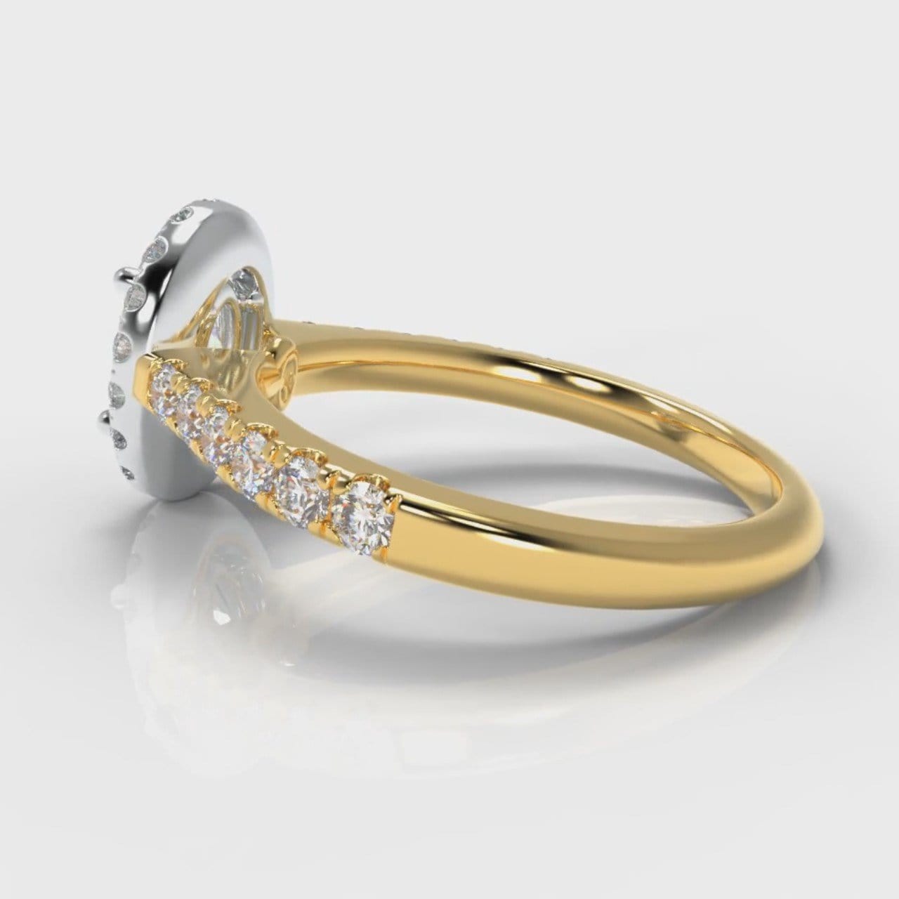 Micropavé Oval Diamond Halo Engagement Ring - Two Tone Yellow Gold