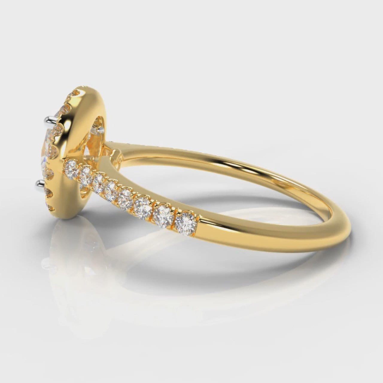 Petite Micropavé Oval Diamond Halo Engagement Ring - Yellow Gold