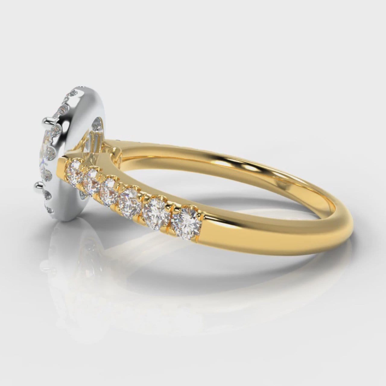 Micropavé Oval Diamond Halo Engagement Ring - Two Tone Yellow Gold