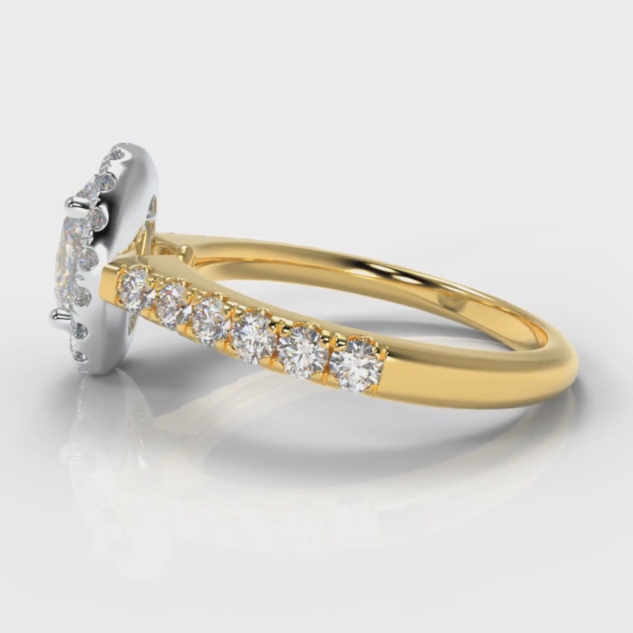 Micropavé Oval Diamond Halo Engagement Ring - Two Tone Yellow Gold