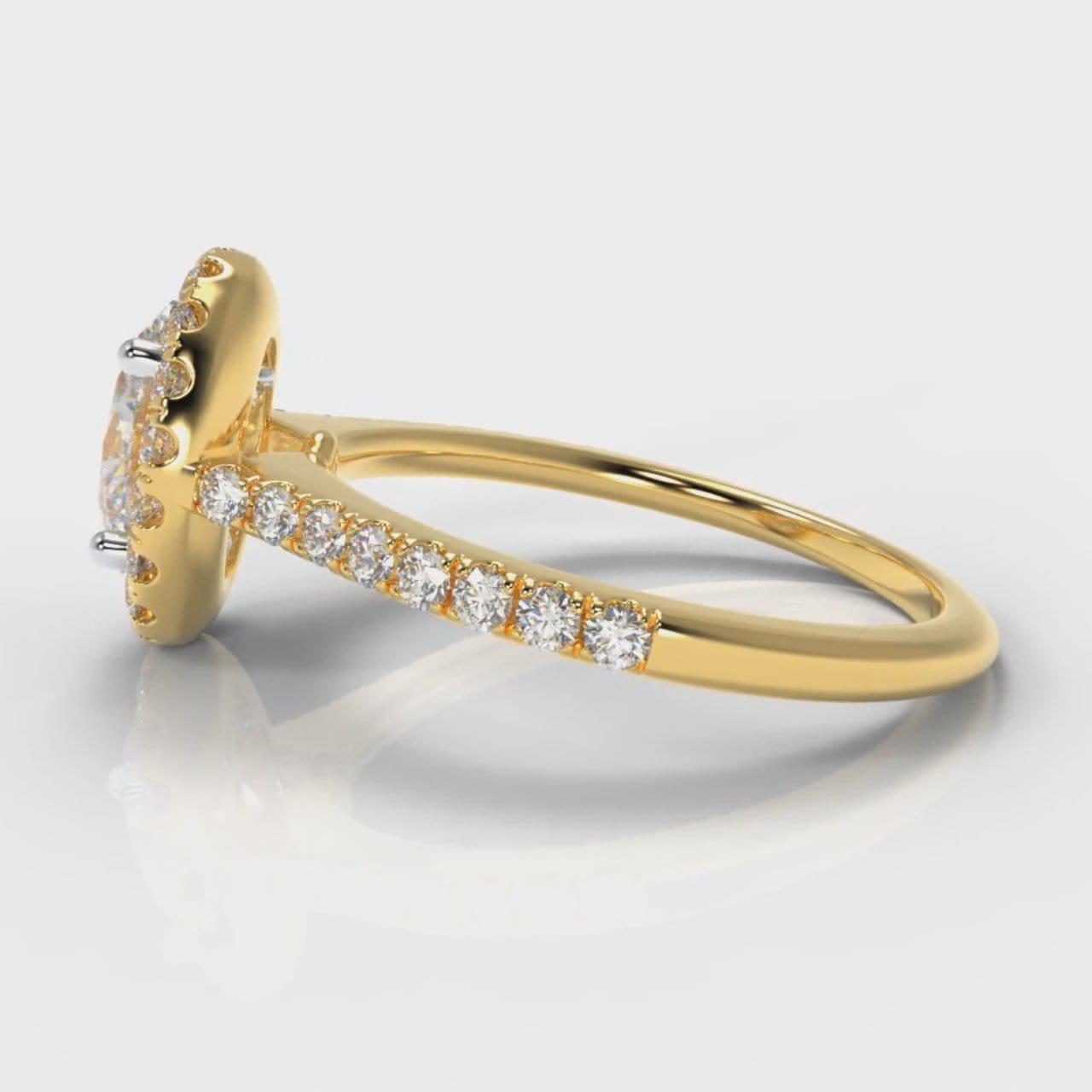 Petite Micropavé Oval Diamond Halo Engagement Ring - Yellow Gold