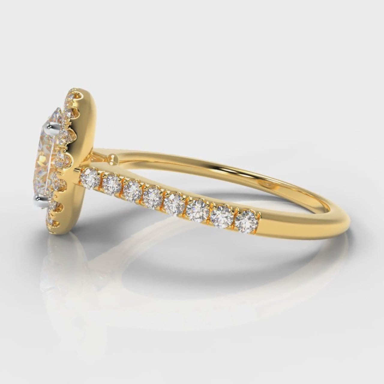 Petite Micropavé Oval Diamond Halo Engagement Ring - Yellow Gold