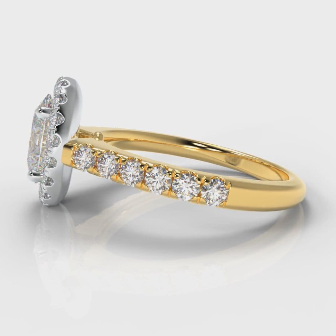 Micropavé Oval Diamond Halo Engagement Ring - Two Tone Yellow Gold