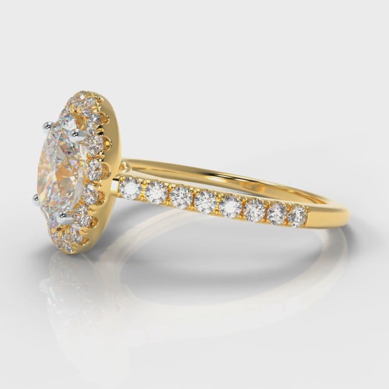Petite Micropavé Oval Diamond Halo Engagement Ring - Yellow Gold
