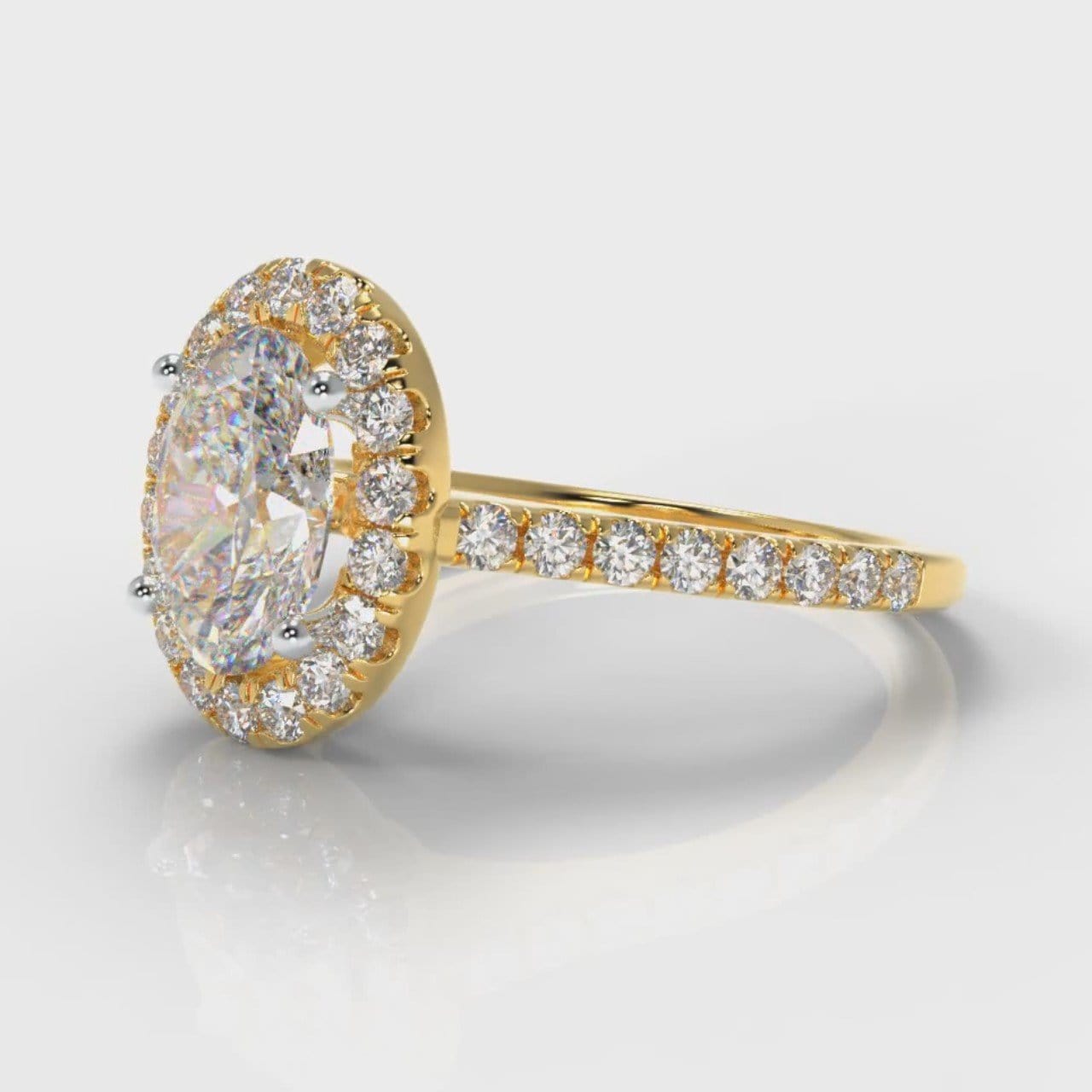 Petite Micropavé Oval Diamond Halo Engagement Ring - Yellow Gold