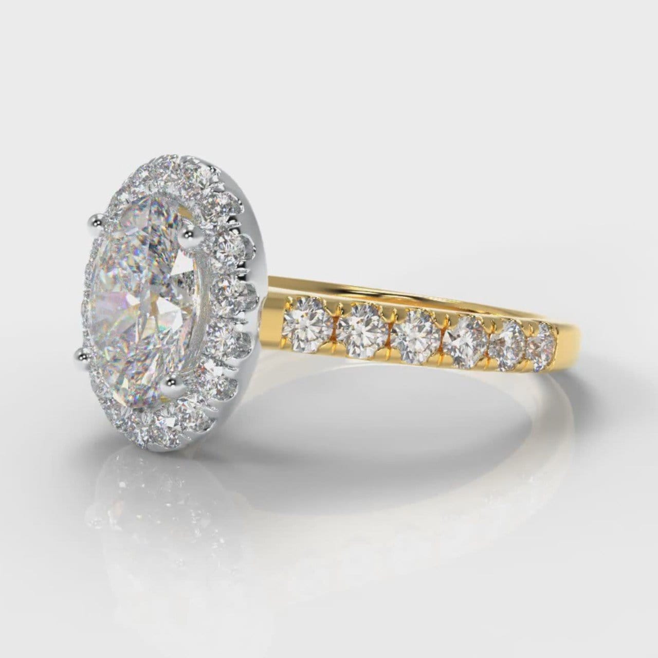 Micropavé Oval Diamond Halo Engagement Ring - Two Tone Yellow Gold