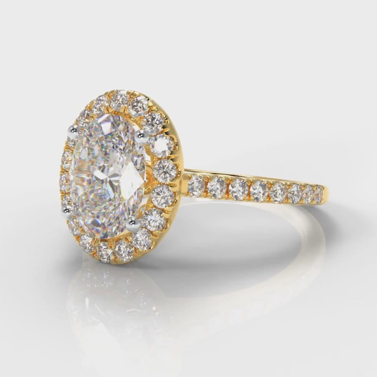 Petite Micropavé Oval Diamond Halo Engagement Ring - Yellow Gold