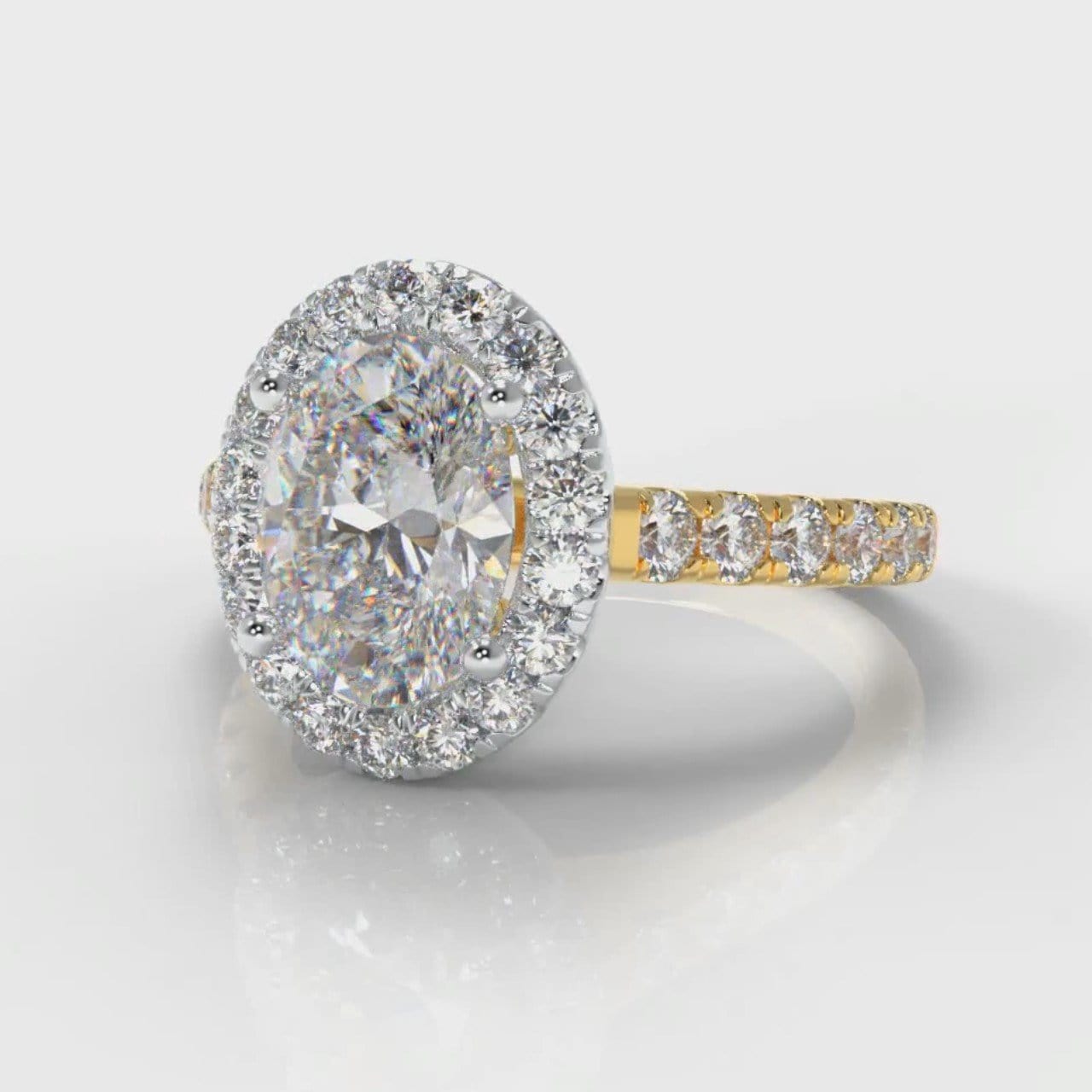 Micropavé Oval Diamond Halo Engagement Ring - Two Tone Yellow Gold