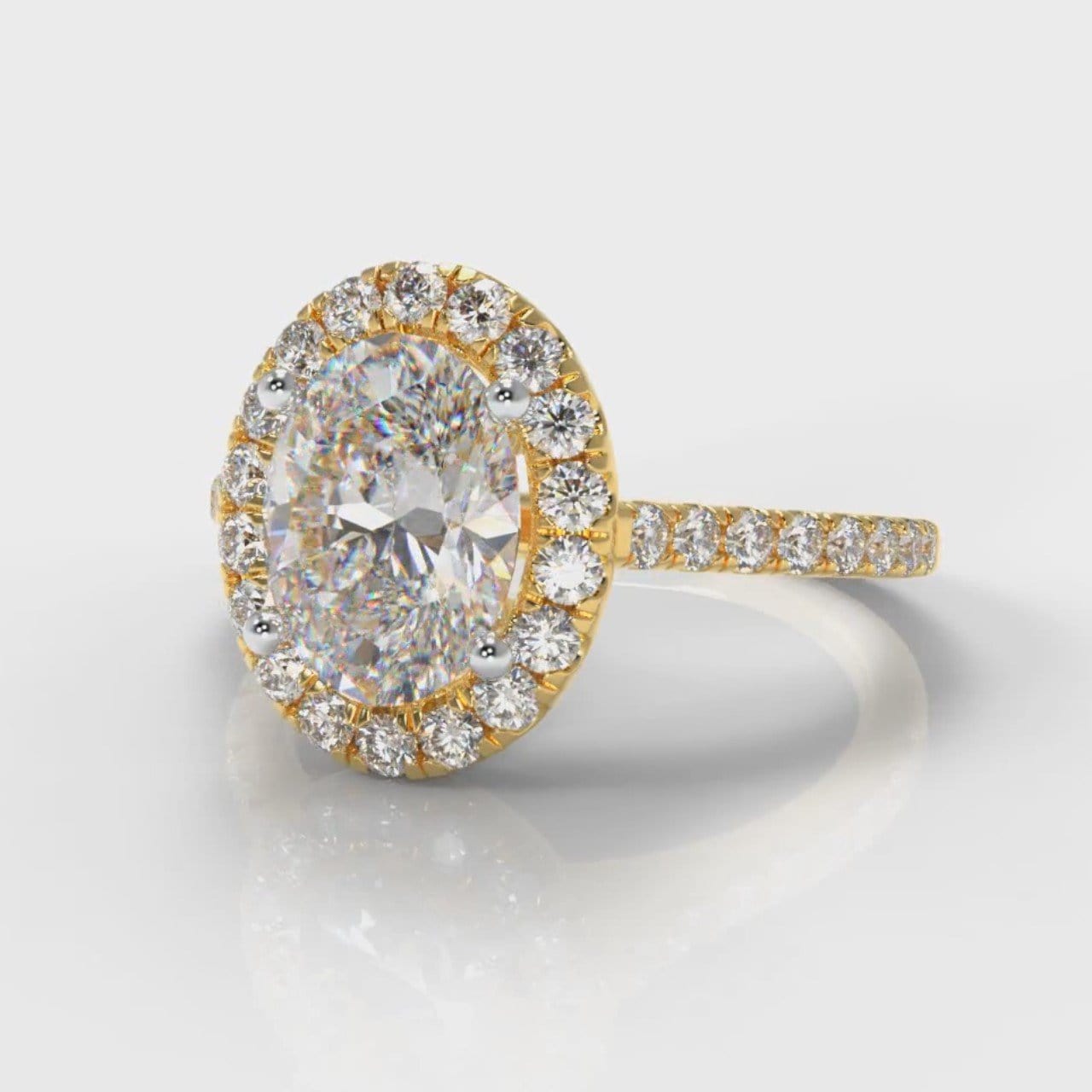 Petite Micropavé Oval Diamond Halo Engagement Ring - Yellow Gold