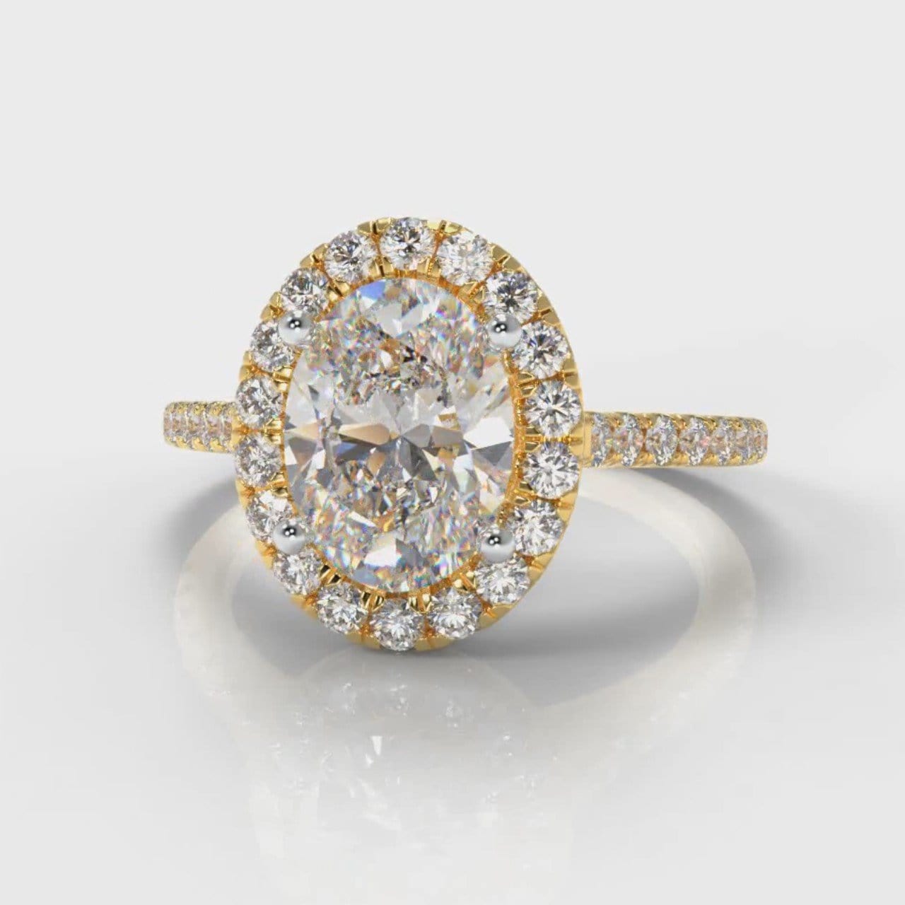 Petite Micropavé Oval Diamond Halo Engagement Ring - Yellow Gold