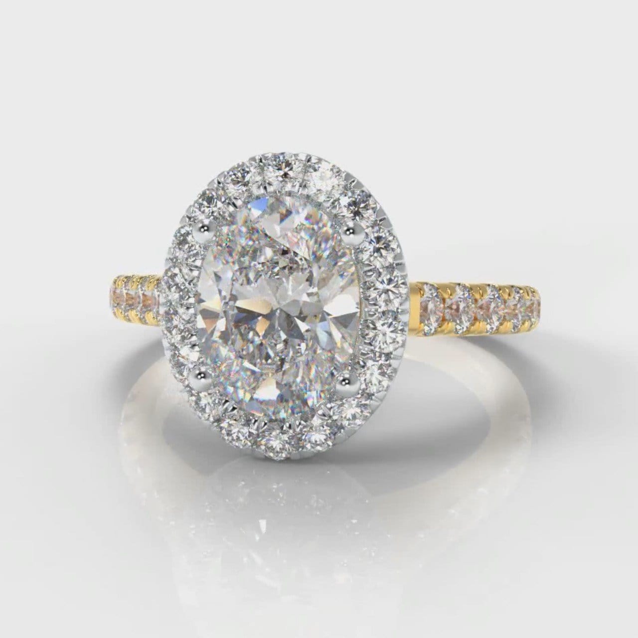 Micropavé Oval Diamond Halo Engagement Ring - Two Tone Yellow Gold