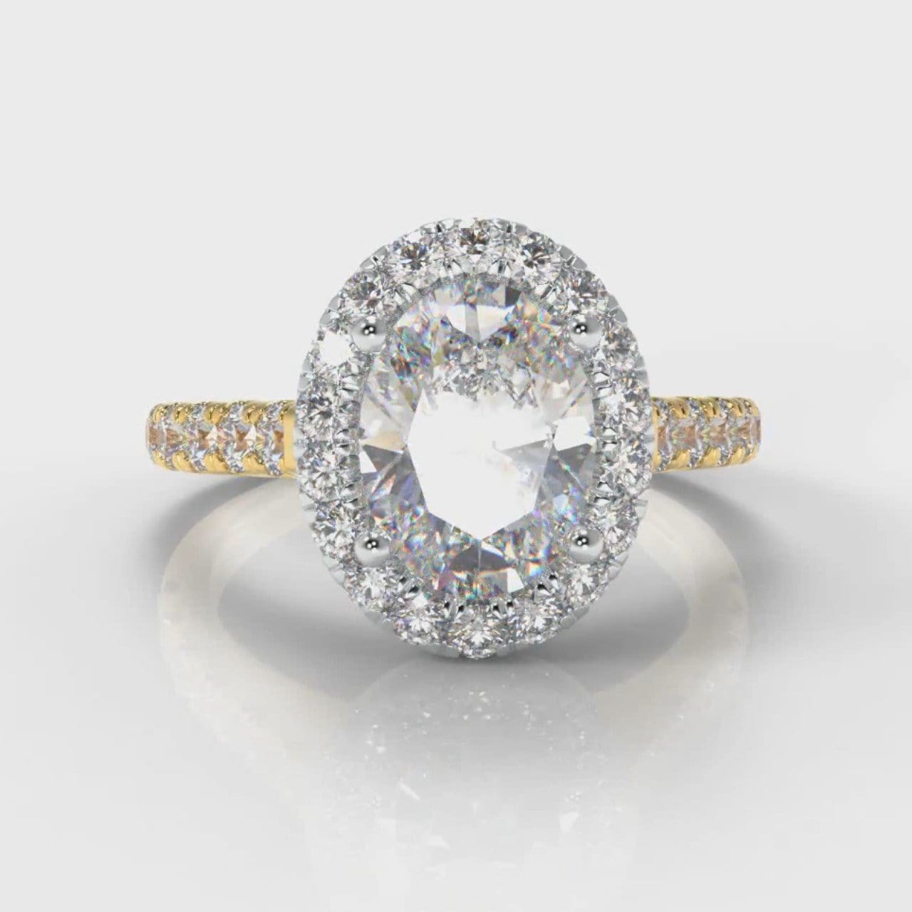 Micropavé Oval Diamond Halo Engagement Ring - Two Tone Yellow Gold