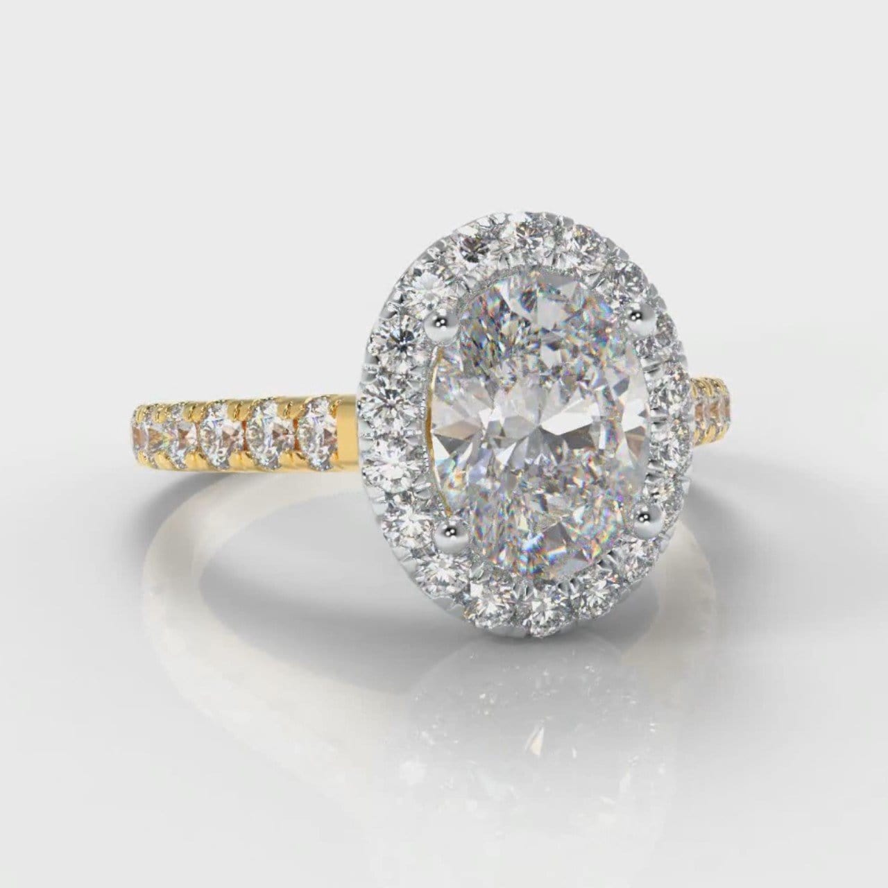 Micropavé Oval Diamond Halo Engagement Ring - Two Tone Yellow Gold