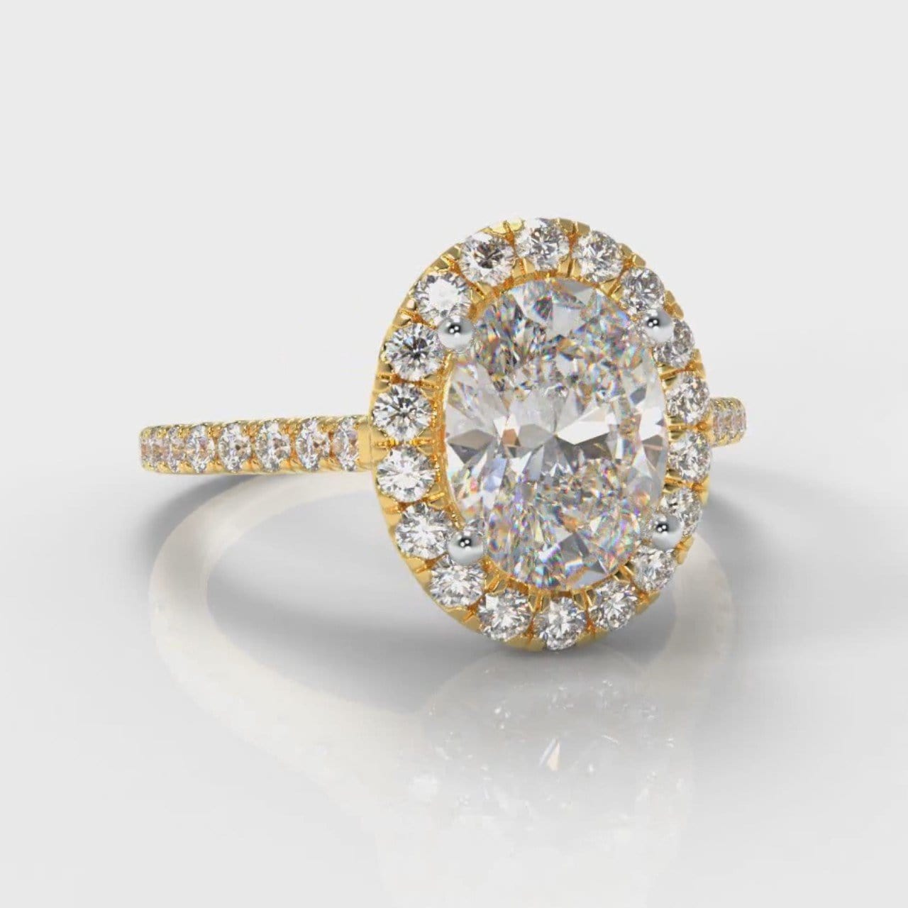 Petite Micropavé Oval Diamond Halo Engagement Ring - Yellow Gold