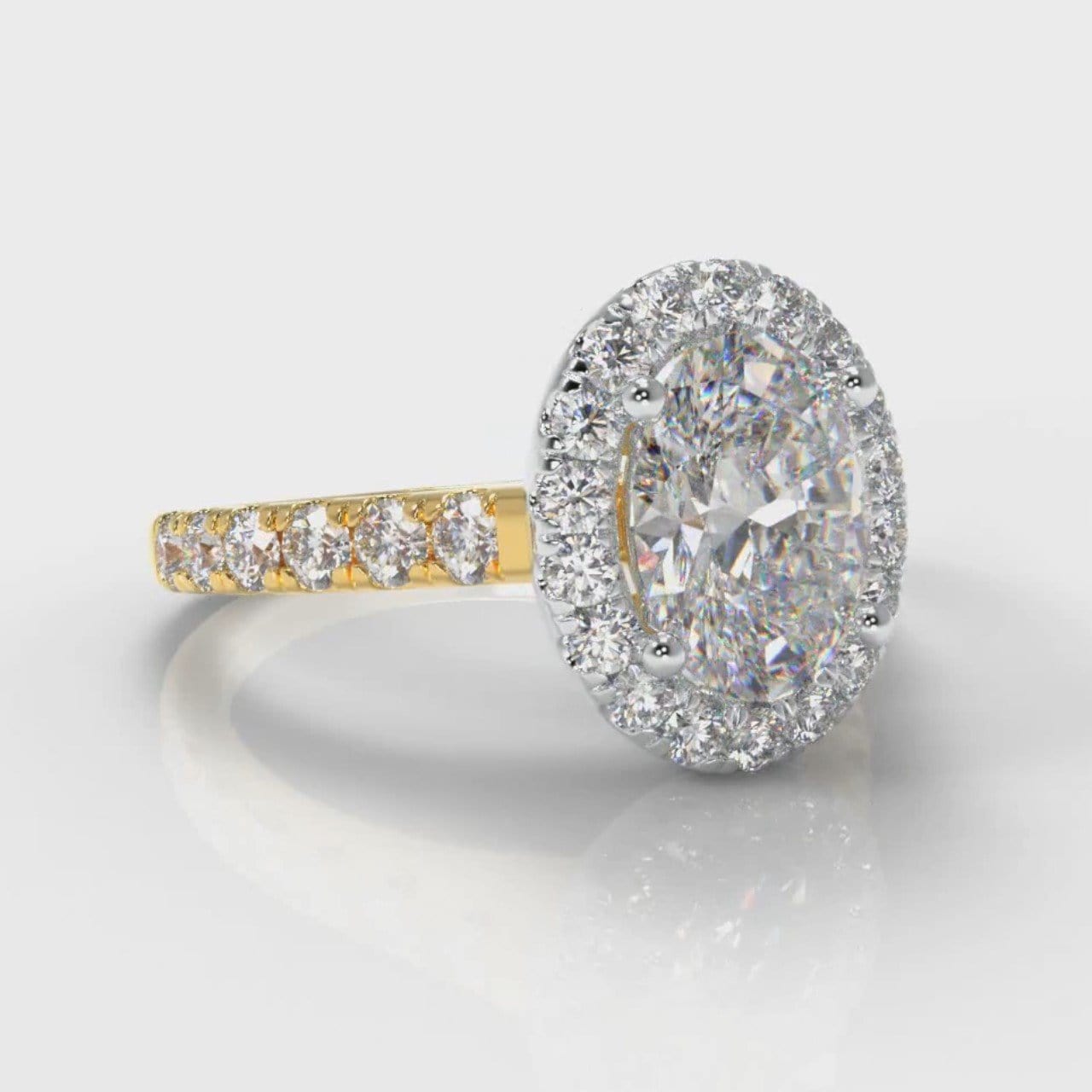 Micropavé Oval Diamond Halo Engagement Ring - Two Tone Yellow Gold