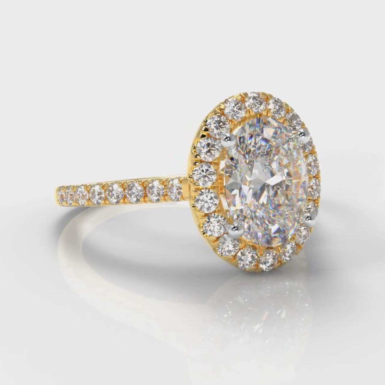 Petite Micropavé Oval Diamond Halo Engagement Ring - Yellow Gold
