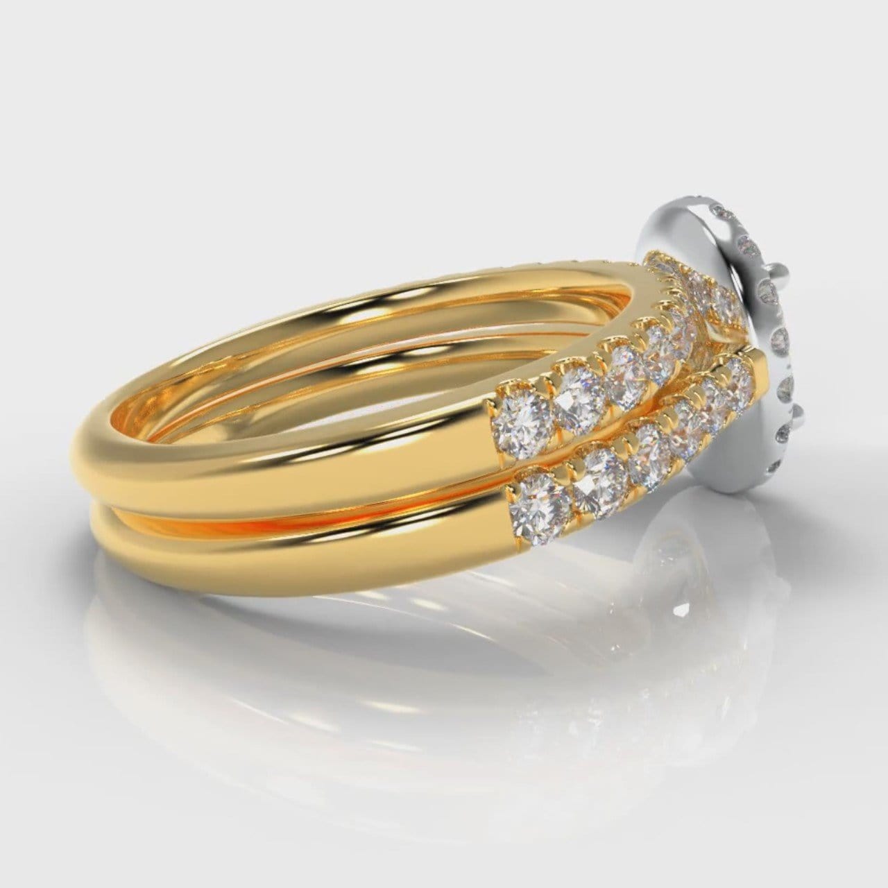 Micropavé Oval Diamond Halo Bridal Set - Two Tone Yellow Gold