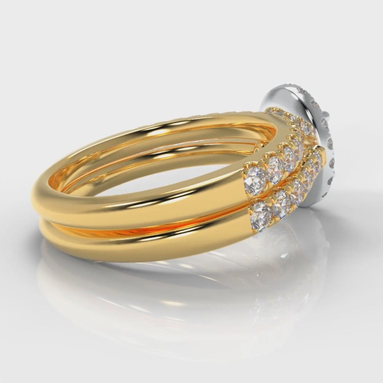 Micropavé Oval Diamond Halo Bridal Set - Two Tone Yellow Gold