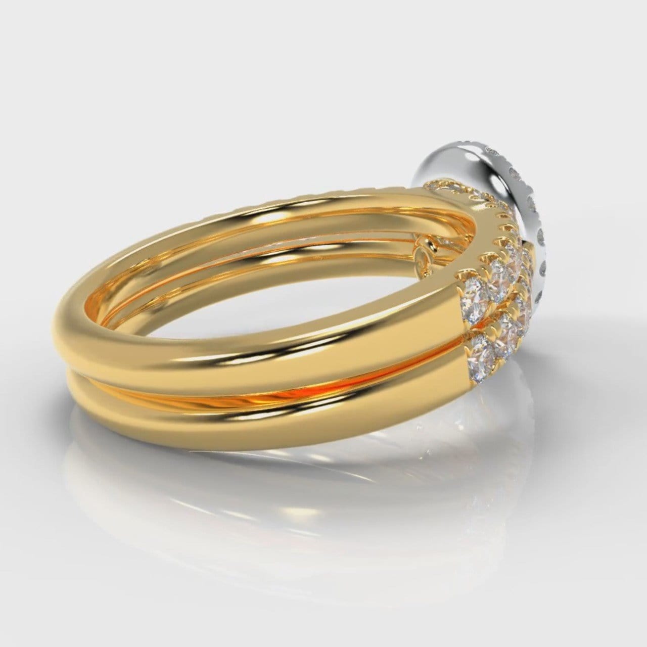 Micropavé Oval Diamond Halo Bridal Set - Two Tone Yellow Gold
