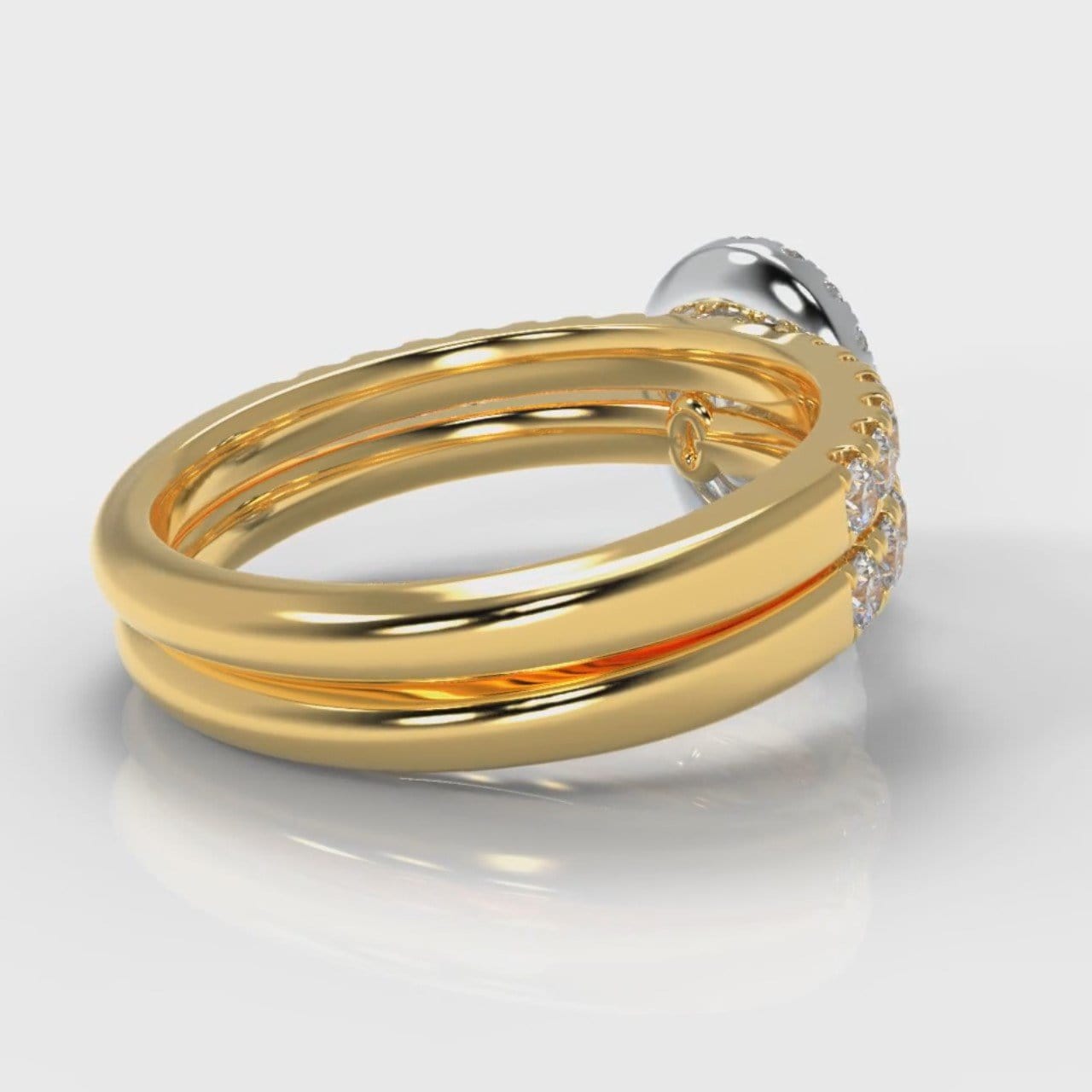 Micropavé Oval Diamond Halo Bridal Set - Two Tone Yellow Gold