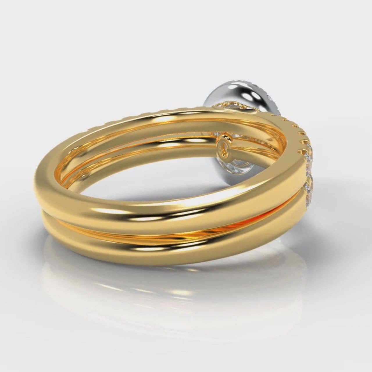 Micropavé Oval Diamond Halo Bridal Set - Two Tone Yellow Gold