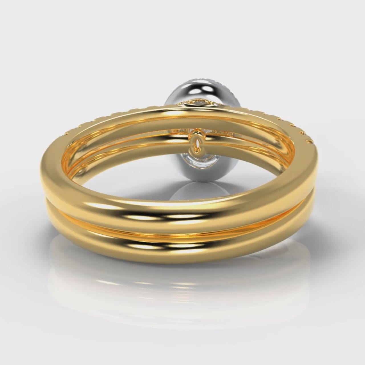 Micropavé Oval Diamond Halo Bridal Set - Two Tone Yellow Gold
