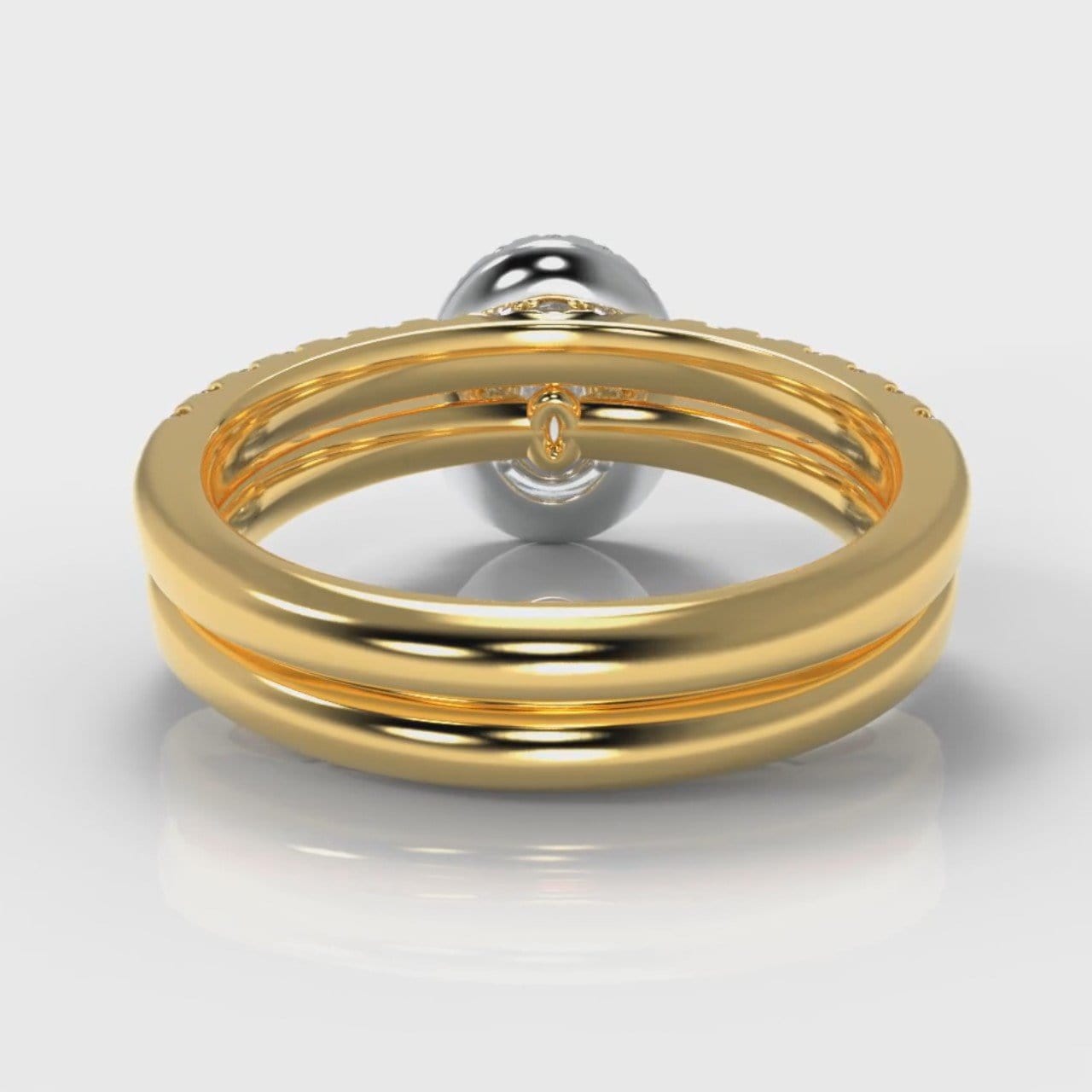 Micropavé Oval Diamond Halo Bridal Set - Two Tone Yellow Gold
