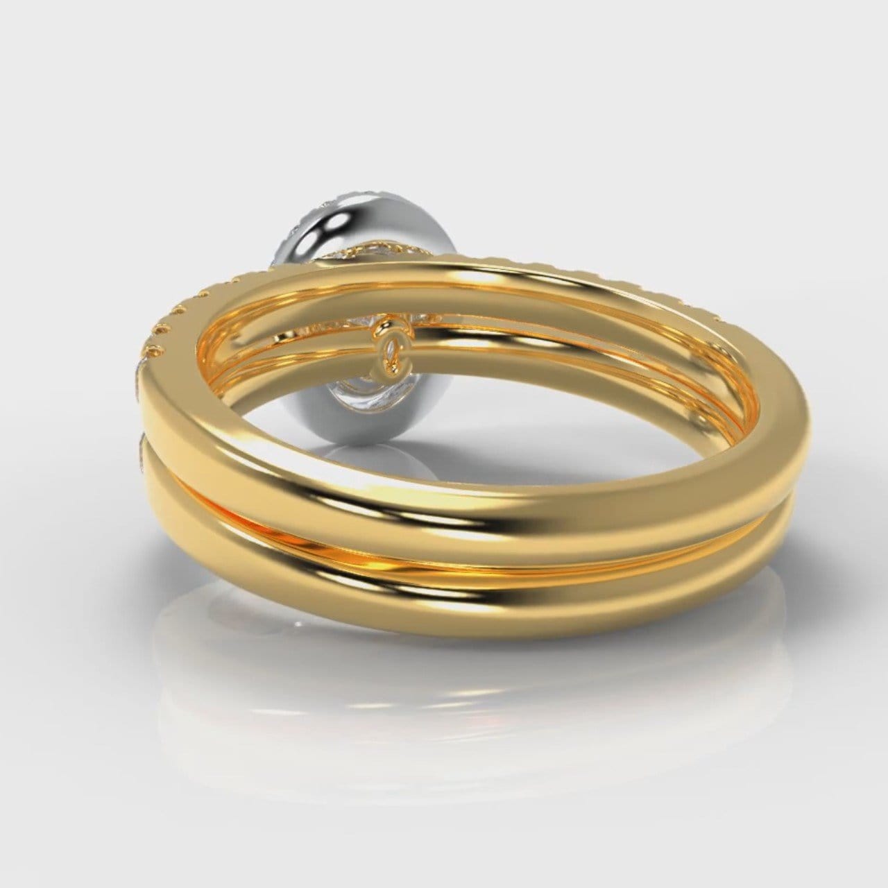 Micropavé Oval Diamond Halo Bridal Set - Two Tone Yellow Gold