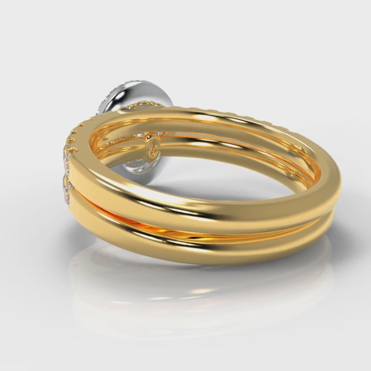 Micropavé Oval Diamond Halo Bridal Set - Two Tone Yellow Gold