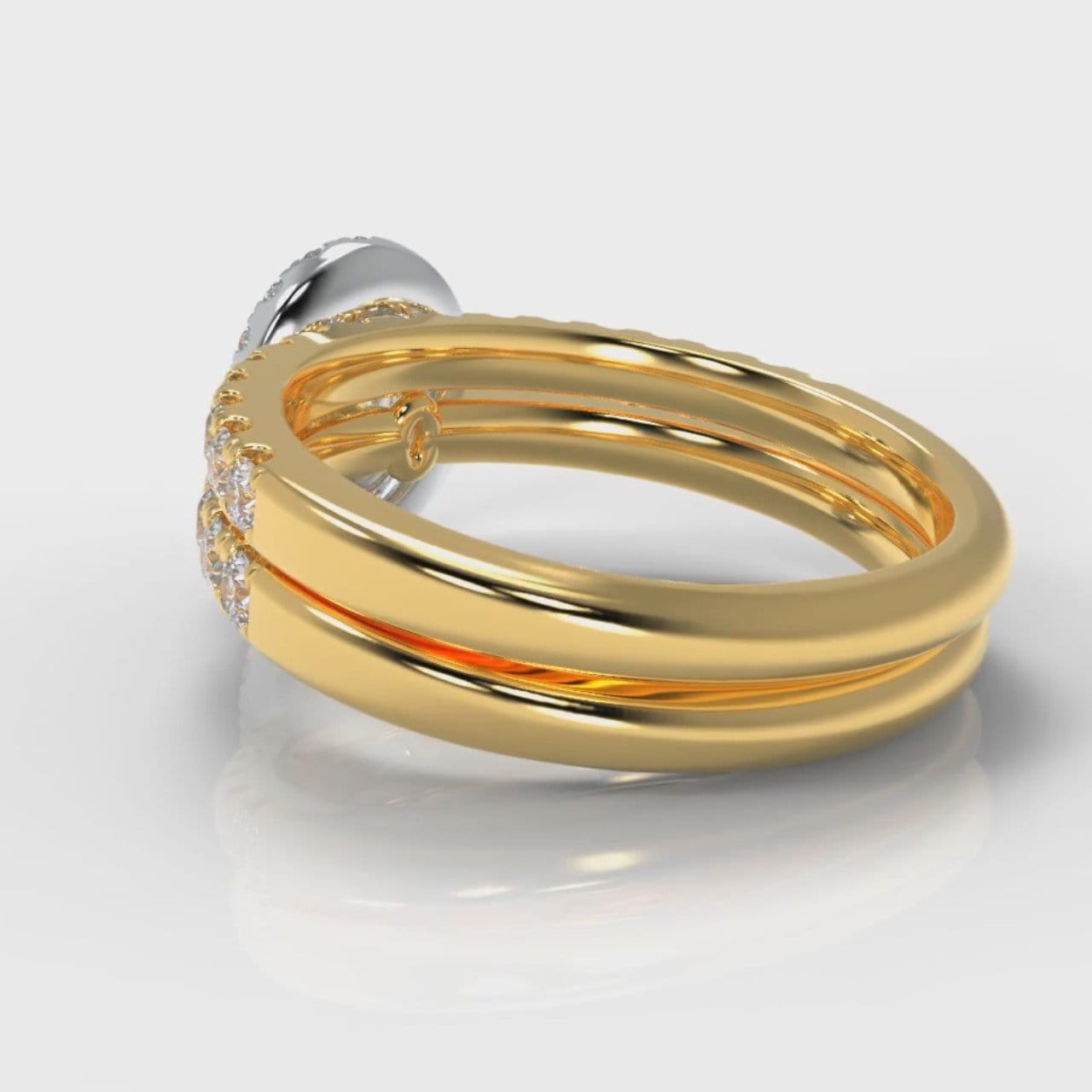 Micropavé Oval Diamond Halo Bridal Set - Two Tone Yellow Gold