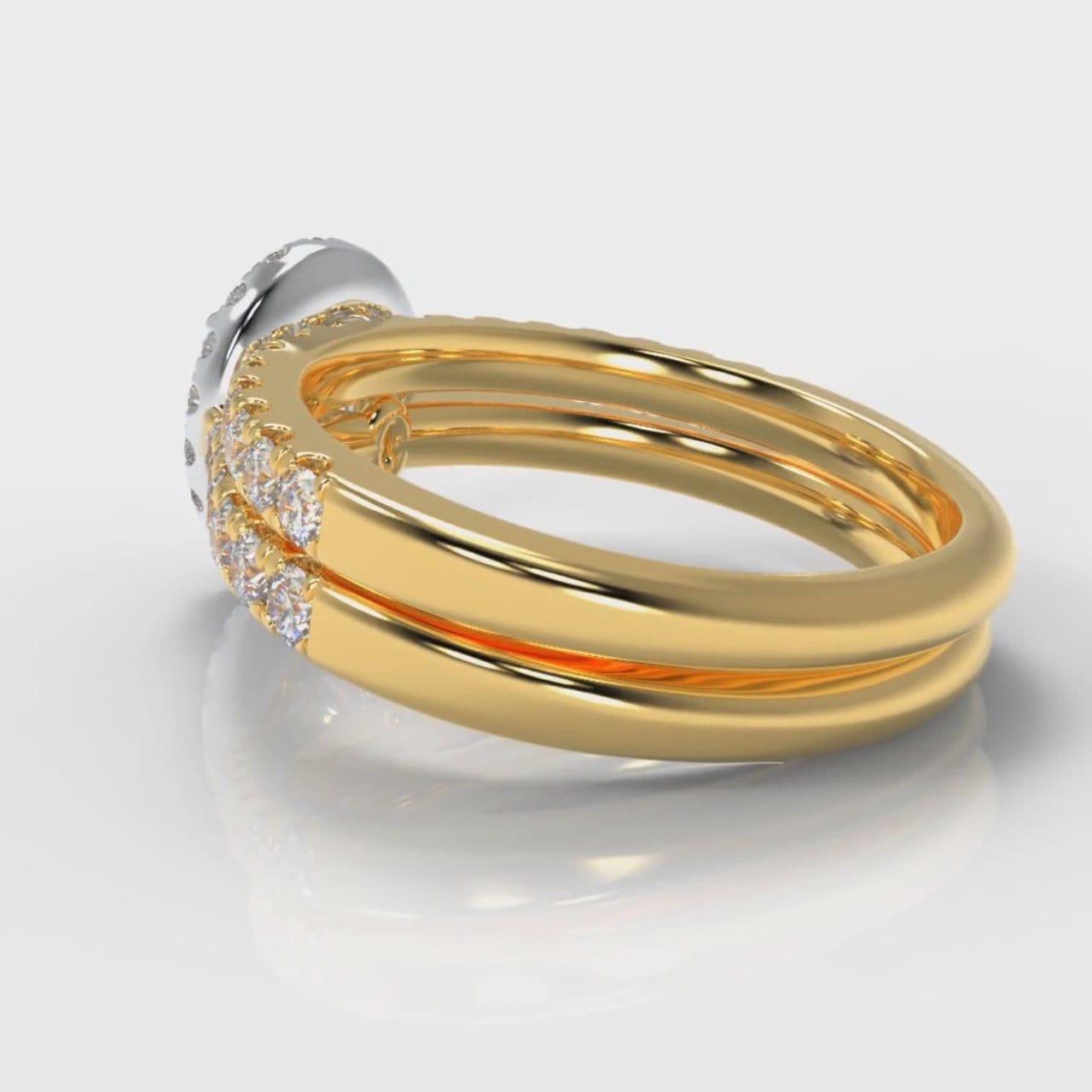 Micropavé Oval Diamond Halo Bridal Set - Two Tone Yellow Gold