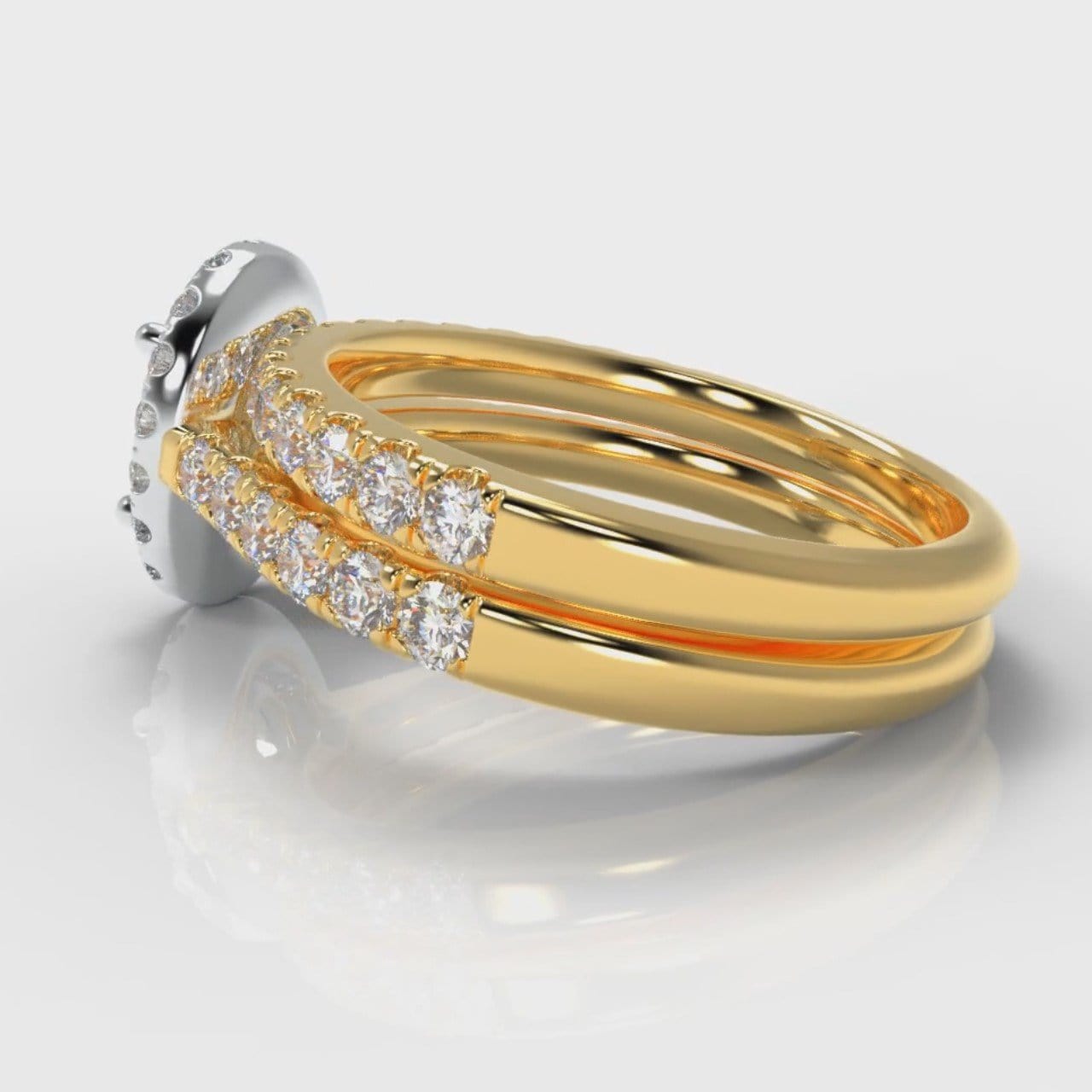 Micropavé Oval Diamond Halo Bridal Set - Two Tone Yellow Gold
